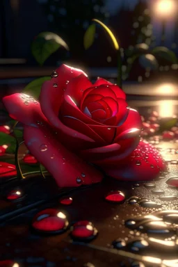 66. Rose petals, sparkling dew drops, realistic, 64k, cgi, 1/300s, solar backlight in the background, beautiful