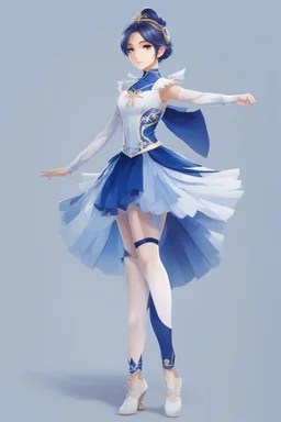 ballerina outfit, blue tones in the style of genshin impact