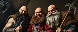 pin hole cam, master oil painting by Rembrandt, family portrait of smiling bad ass warrior clad muscle sturdy buildt deep rock metal towering dwarves in fine clothes and with ice picks laughing