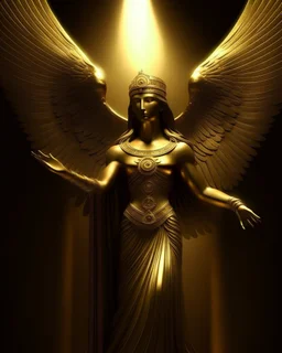 A dark golden angelic heavenly light designed in ancient Egyptian architectures and sculptures