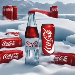 Design for Coca-Cola product in the snow and in the back icebergs