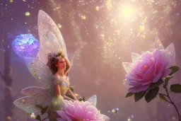 one big crystal subtle flower in a galactic ambiance, transparent petals, delicate colors, in the foreground, with a very little beautiful fairy, full of details, smooth, bright sunshine，soft light atmosphere, light effect，vaporwave colorful, concept art, smooth, extremely sharp detail, finely tuned detail, ultra high definition, 8 k, unreal engine 5, ultra sharp focus