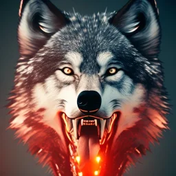 Wolf, red, fire, blood, gore, teeth, 8K, cinematic lighting, sharp focus, masterpiece, expert