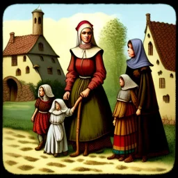 Life in the Middle Ages: The female peasants looked after the children, in addition to working the land with the men.