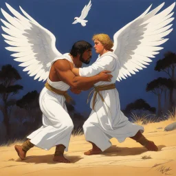 [illustration by Angus McBride] Jacob wrestling with angel
