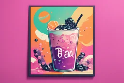 graphic design boba tea poster, vivid colors, modern twist, retro vibes, lively and energetic, whimsical, effervescent, contemporary flair, magical ambiance