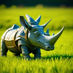 wrapped Egyptian mummy rhino kobold in long grass ,bokeh like f/0.8, tilt-shift lens 8k,*-