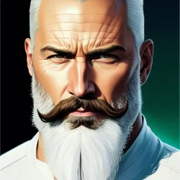 "MIddle aged white human male, with a trimmed but uneven beard, piercing green eyes with slick back hair,complete head and shoulders portrait, 8k resolution concept art portrait by Greg Rutkowski, Artgerm, WLOP, Alphonse Mucha dynamic lighting hyperdetailed intricately detailed Splash art trending on Artstation triadic colors Unreal Engine 5 volumetric lighting Splash art fantasy"