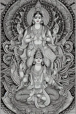 Hinduism, modern realistic cartoon drawing, grayscale, adult coloring pages, Hindu god Brahma, male god, wisdom, transformation, lined drawing, coloring page, 300 dpi, high quality print, painted portrait, full body, white hair , masculine, mature, handsome, upper body, muscular, hairy torso, fantasy, intricate, elegant, highly detailed, digital painting, artstation, concept art, smooth, sharp focus, illustration, 8K, HDR, masterpiece, pastel quad Color, 3D vector art, cute and quirky, fantasy