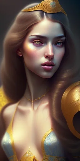 Arab princess , cute, beautiful, long hair, wavy hair, black eyes, head and shoulders portrait, cinematic, realistic, 8k, resolution concept art portrait by Greg Rutkowski, Artgerm, WLOP, Alphonse Mucha dynamic lighting hyperdetailed intricately detailed