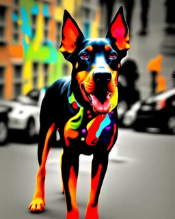 Dóberman dog beautiful, shocking, maximalist, ultra quality, color splash art, 8k