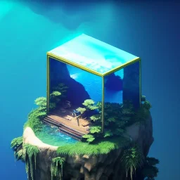 The Isometric Glass Tall Box Mini Model Little Real Island Mixed Water Fall Under Ocean Sunshine Summer Background Blue Sea, The Last Of Us / Avatar, Octane Render / ZBrush, Cinematic, IMAX Film, Nikon D750, 16K, Autostereoscopy, Anthropomorphic, Golden Ratio, Geometry, Symmetric, Depth Of Field, Highly Detailed, Ultra Realistic, Beautiful Lighting, Halfrear Lighting, Soft Light, Candoluminescence, Cast Shadow, Reflective, Glow, Translucent, Normal Map, Carbonated --testp