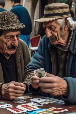 dos personas jugando al truco (juego de cartas argentino). Estilo van gogh