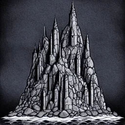 dnd, fantasy, black castle, black sand, illustration, demonic, brutalist