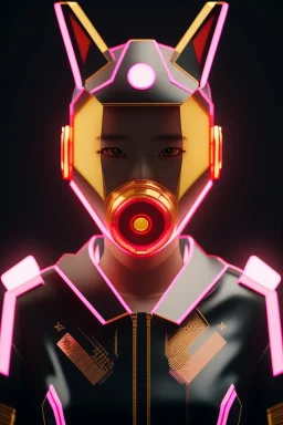 MCU Portrait, Front image. cyberpunk Asian woman, pink short hair. Ceramic rabbit mask. latex suit. Red, black, gold, color. Punk style, minimal details. highly detailed, concept art, smooth, unreal engine 5, god rays, ray tracing, RTX, lumen lighting, ultra detail, volumetric lighting, 3d, finely drawn, high definition, high resolution.