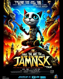 Create a realistic movie poster for 'Siamese Jack the Krack' featuring a siamese in an adventurous setting, with futuristic elements, dramatic lighting, and the tagline 'Tiny Paws, Epic Quests: Unleash the Adventure with Siamese Jack!' with a release date of September 13, 2024