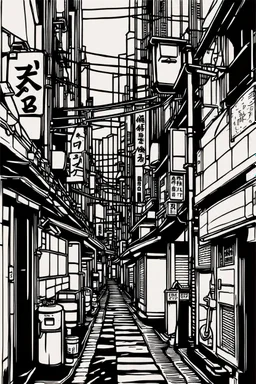 Tokyo alleys, greyscale, line arts