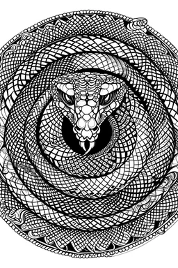 mandala rattlesnake : black and white with white background.