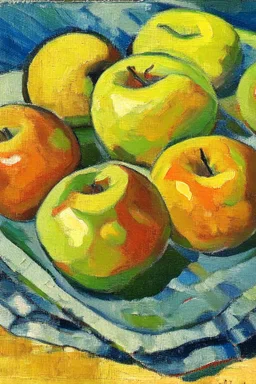 Abstract impasto oil painting of an apples on a table cezanne