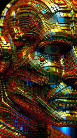 robot & men 2 beta 1 3 3 0, in the style of illusory wallpaper portraits, colorful realism, modular, intense close-ups, dark gold and red, uhd image, mosaic-inspired realism --ar 71:118 --s 750 --v 5.2