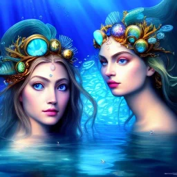 ultra detailed fullbody portrait of The Sirens underwater, extremely detailed digital painting, intrincate, extremely detailed face,crystal clear Big eyes, in the style of rafael sanzio, mystical colors , perfectly centered image, perfect composition, rim light, beautiful lighting, 8k, stunning scene, raytracing