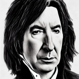 high-quality, fine-detail close-up pen and pencil sketch of alan Rickman as Severus Snape, portrait, young, 8k resolution, intricate, digital art, detailed matte painting, photorealistic, volumetric lighting, Rafael Augusto, Juan Francisco Casas, Anne Dittman, Anne Stokes, greg rutowski