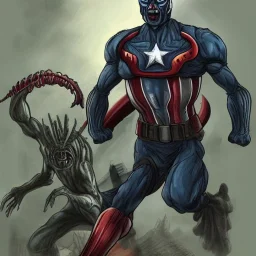 crossover between alien xenomorph and captain America