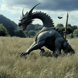 [high res photo by Ray Harryhausen] thought to myself What could that mean? Am I going crazy Or is this just a dream? Now wait a minute I know I'm lying in a field of grass somewhere So it's all in my head And then I heard her say one more time