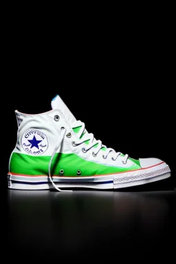 A converse sneaker with India's flag printed on the material, green, white and orange