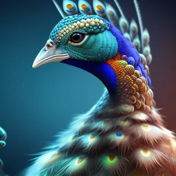 peacock,surreal, Unreal Engine 5, lens macro,sharp focus, realistic, hyper detailed, studio lighting