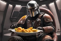 the mandalorian eating mangos in a spaceship