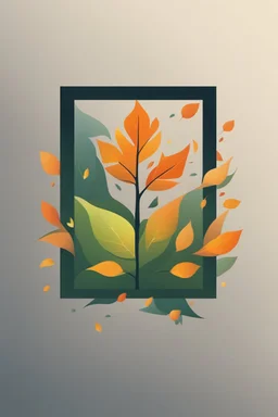 square logo , landscape with leaf fall, flying leaves
