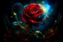 Alexander Jansson || CLOSE UP OF Breathtaking, Gorgeous, Glowing Bioluminescent Red Rose Flower, AT NIGHT, Golden Magic, Gorgeous, Intricate, Extremely Detailed, Beautiful”