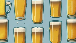 terugkerend patroon van bierglazen, realistische minimalistische cartoon style, witte achtergrond