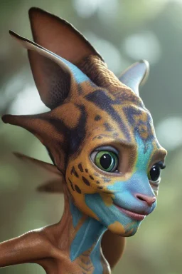 Neytiri toddler, full body, angry, bokeh, hyper realistic