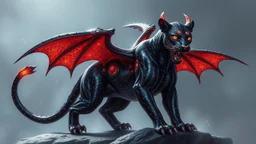 A panther with shimmering dragon scary ,cool wings