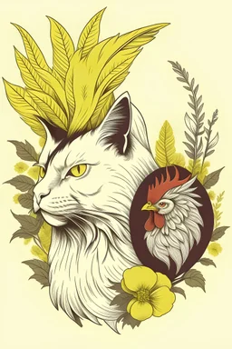 Image of a cat head and rooster face with wattle