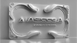 futuristic, realistic, techno, write masadecrea maya style on matte white metal plate