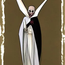 White bat vampire with long limbs as Russian Orthodox nosferatu