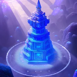 Aztecan blue transparent crystal temple ! soft background | god rays | intricate | elegant | transparent blue and pink landscape | highly detailed | illustration | depth of field, luminosity, ultra sharp focus, ultra high definition