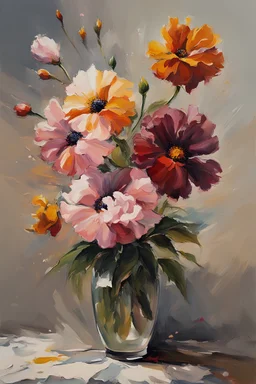 adults oil painting of a flowers, style=oil painting, no outline , splashes of colors ,no details