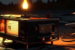 4k full details, full lights, full realism. Un poste de radio moderne est en feu