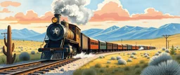 old western railroad, childrens book illustration