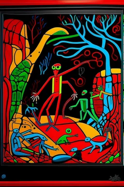 STICK MAN CAVE PAINTING in the style of Hiroshi Nagai