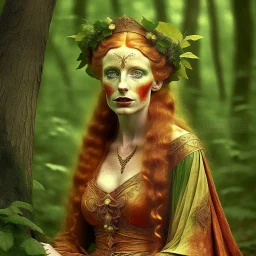 an attractive ginger faun woman in the forest, medieval clothing, deviantart, fantasy, aged 19