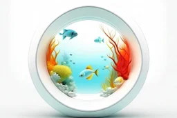 white,background,looking,through,a 3-d, hole,or,window,,a,seeing,tropical,fish