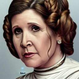 [[extrem stunning photorealistic carrie fisher as princess leia in star wars]] :: [[photorealistic brown eyes, symmetrical short hair, head and shoulders portrait, 8k resolution photorealistic portrait by Greg Rutkowski, WLOP, hyperdetailed, intricately detailed, triadic colors]]