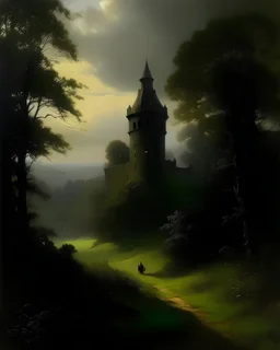 A giant black shadow castle painted by George Inness