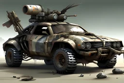 armored muscle car with bandit warpanint and symbols, post-apocalyptic, concept art