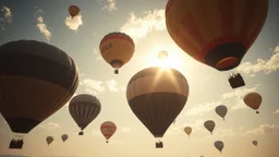 Hot-air balloons in the sky, soft sunshine, exquisite composition, beautiful detailed intricate detailed octane render trending on artstation, 16k artistic photography, photorealistic concept art, soft natural volumetric cinematic perfect light, chiaroscuro, award-winning photograph, masterpiece